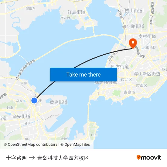 十字路园 to 青岛科技大学四方校区 map