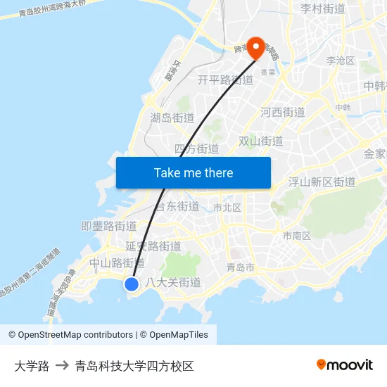 大学路 to 青岛科技大学四方校区 map