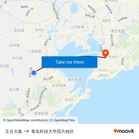 王台大集 to 青岛科技大学四方校区 map