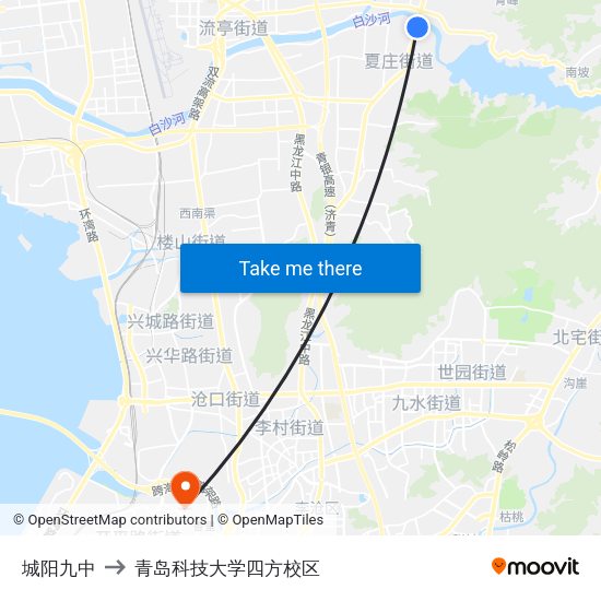 城阳九中 to 青岛科技大学四方校区 map
