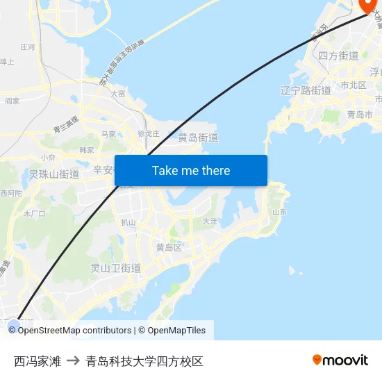 西冯家滩 to 青岛科技大学四方校区 map