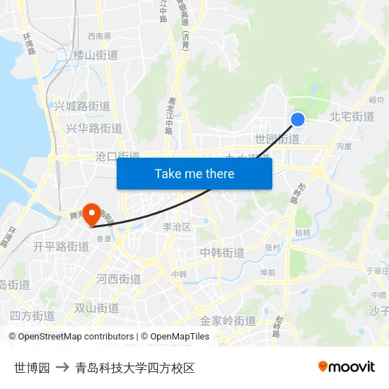 世博园 to 青岛科技大学四方校区 map
