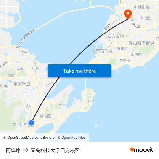 两埠岸 to 青岛科技大学四方校区 map