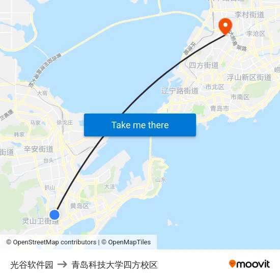 光谷软件园 to 青岛科技大学四方校区 map