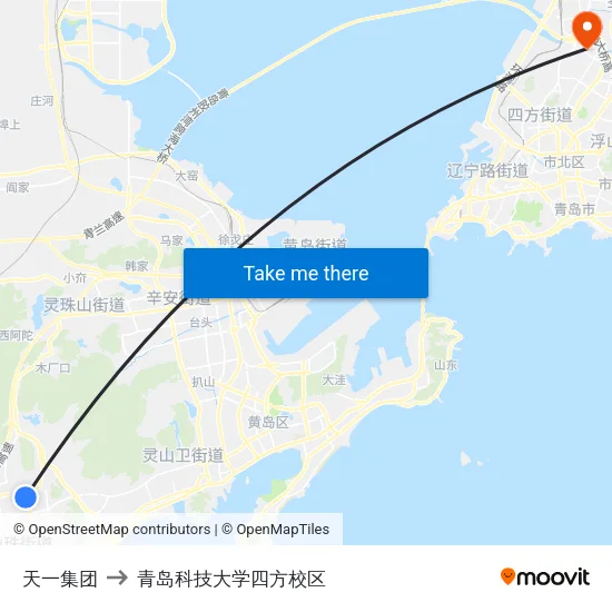 天一集团 to 青岛科技大学四方校区 map
