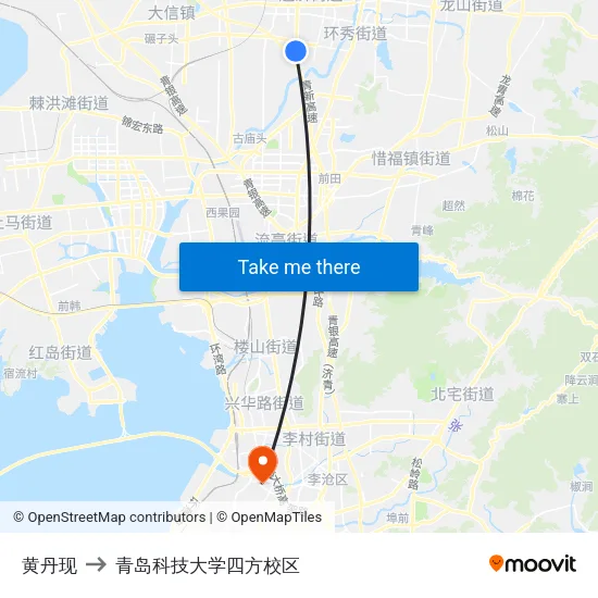 黄丹现 to 青岛科技大学四方校区 map