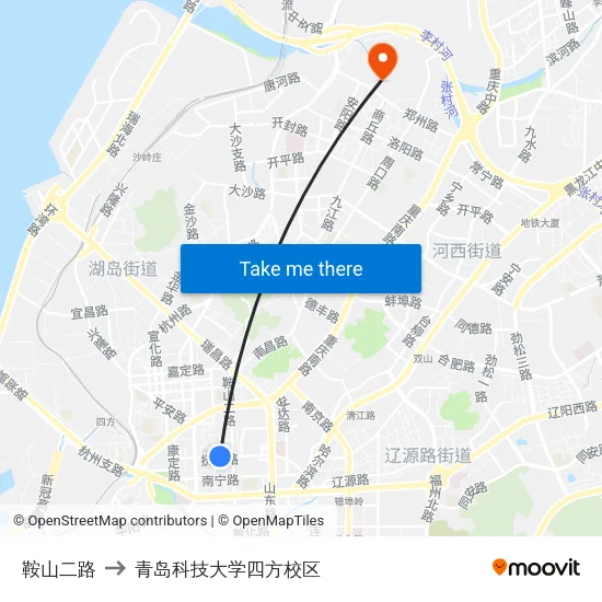 鞍山二路 to 青岛科技大学四方校区 map