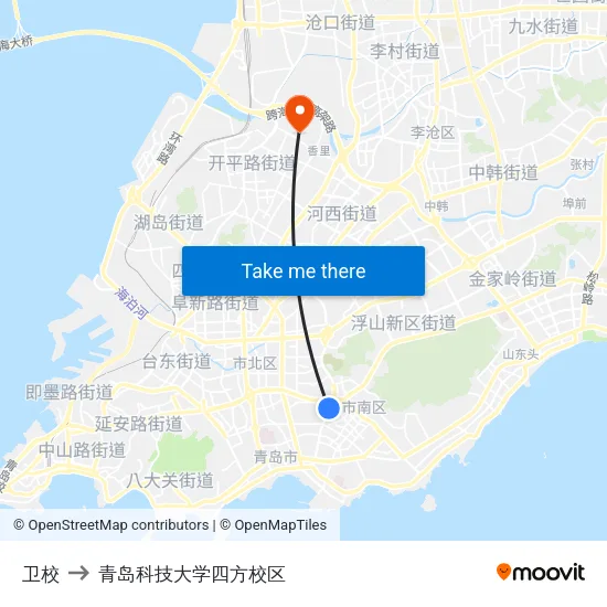 卫校 to 青岛科技大学四方校区 map