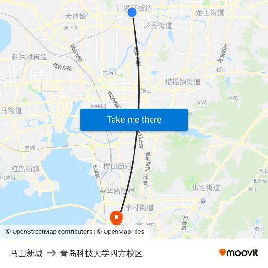 马山新城 to 青岛科技大学四方校区 map