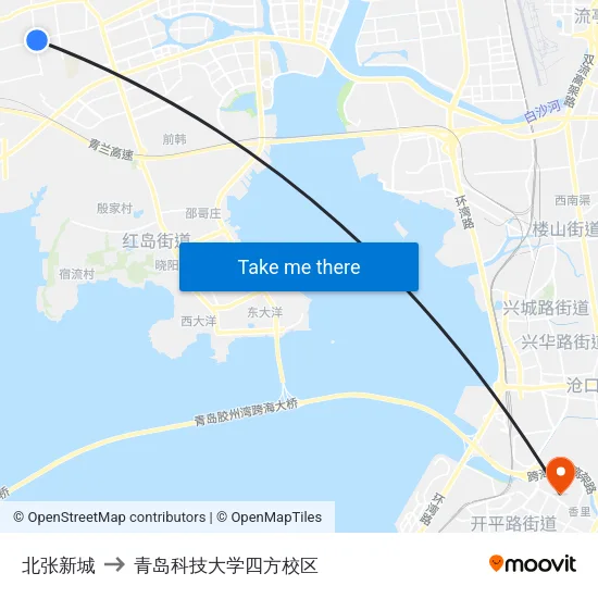 北张新城 to 青岛科技大学四方校区 map