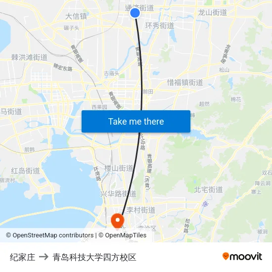 纪家庄 to 青岛科技大学四方校区 map