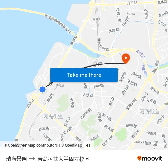 瑞海景园 to 青岛科技大学四方校区 map