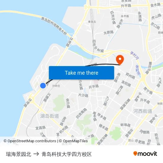 瑞海景园北 to 青岛科技大学四方校区 map