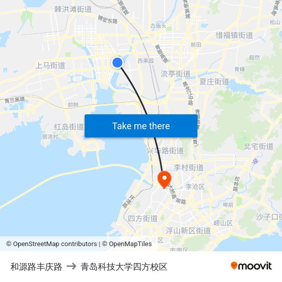 和源路丰庆路 to 青岛科技大学四方校区 map