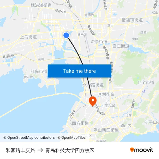 和源路丰庆路 to 青岛科技大学四方校区 map