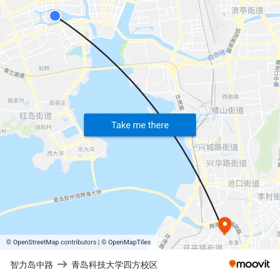 智力岛中路 to 青岛科技大学四方校区 map