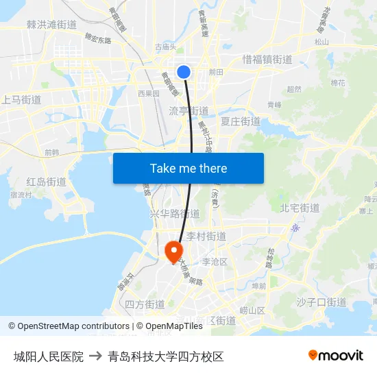 城阳人民医院 to 青岛科技大学四方校区 map