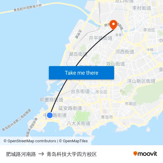 肥城路河南路 to 青岛科技大学四方校区 map