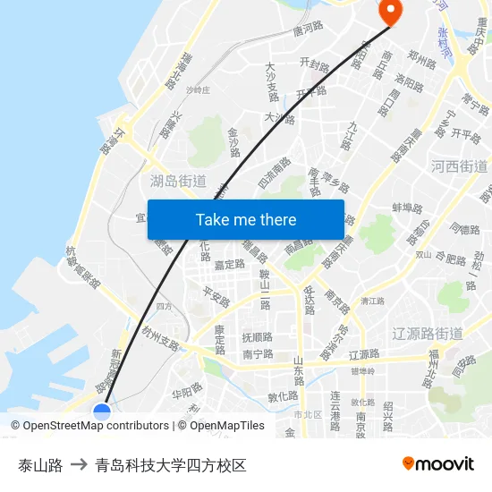 泰山路 to 青岛科技大学四方校区 map