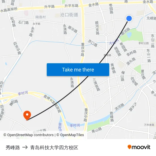 秀峰路 to 青岛科技大学四方校区 map