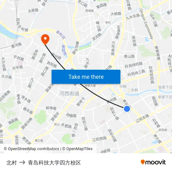 北村 to 青岛科技大学四方校区 map