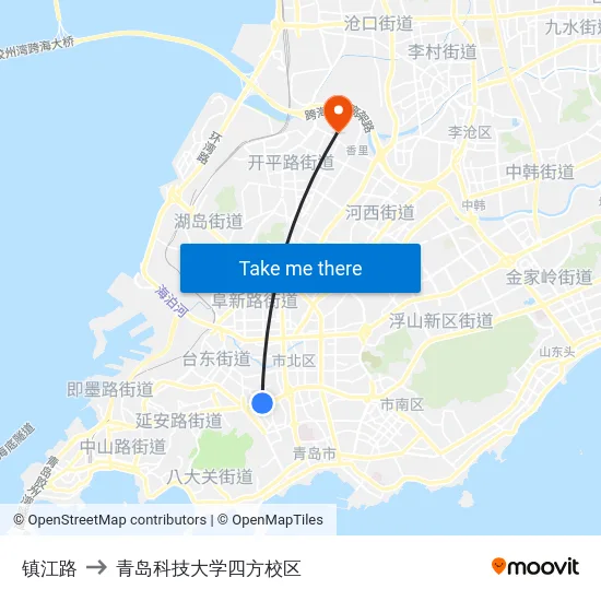 镇江路 to 青岛科技大学四方校区 map