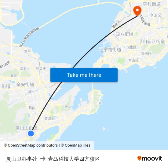 灵山卫办事处 to 青岛科技大学四方校区 map