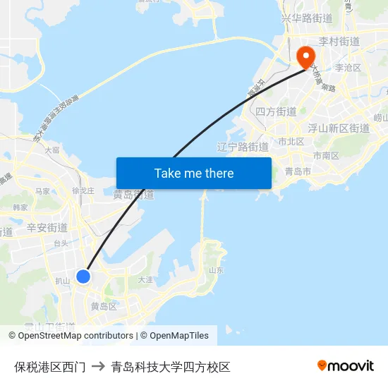 保税港区西门 to 青岛科技大学四方校区 map