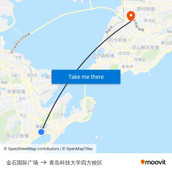 金石国际广场 to 青岛科技大学四方校区 map