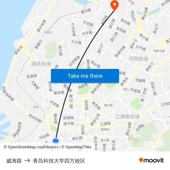 威海路 to 青岛科技大学四方校区 map