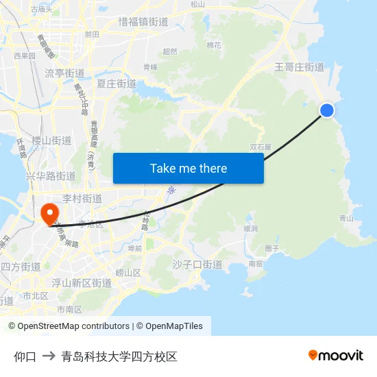仰口 to 青岛科技大学四方校区 map