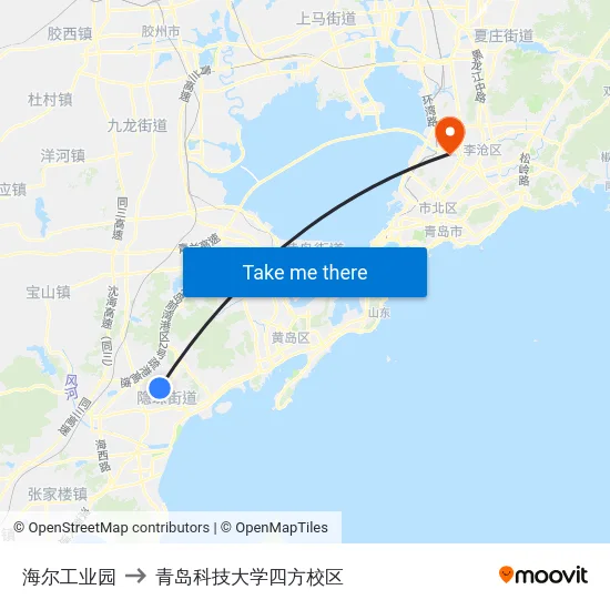 海尔工业园 to 青岛科技大学四方校区 map