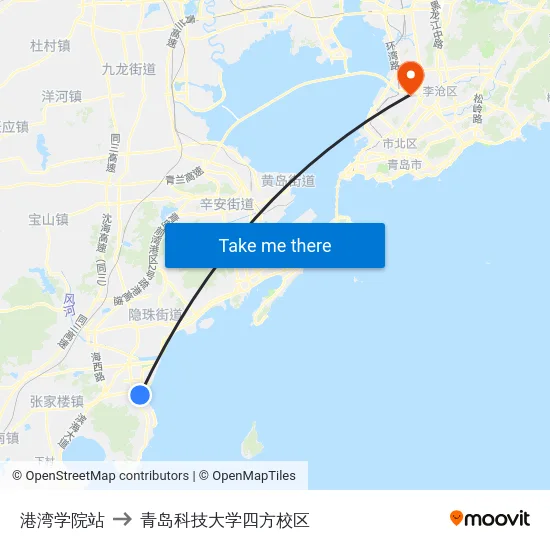 港湾学院站 to 青岛科技大学四方校区 map