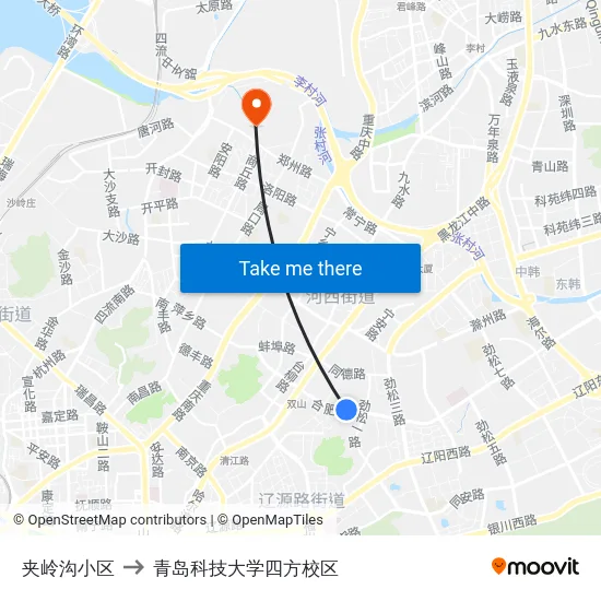 夹岭沟小区 to 青岛科技大学四方校区 map