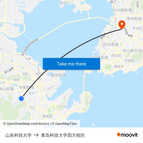 山东科技大学 to 青岛科技大学四方校区 map