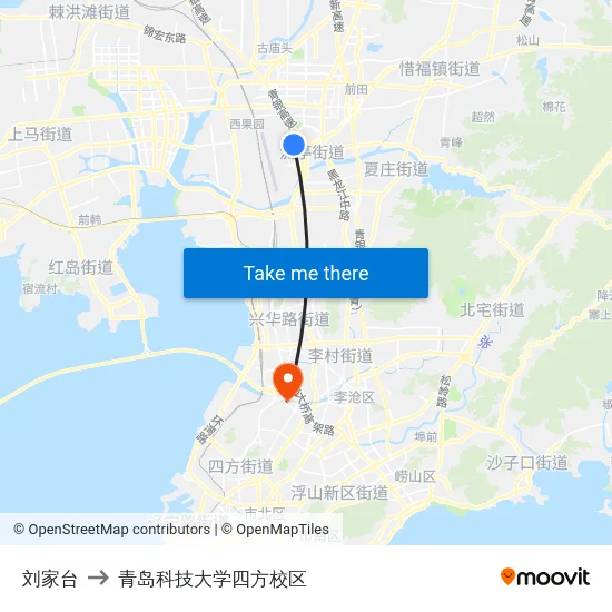 刘家台 to 青岛科技大学四方校区 map