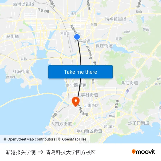 新港报关学院 to 青岛科技大学四方校区 map