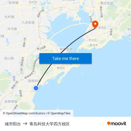 城市阳台 to 青岛科技大学四方校区 map