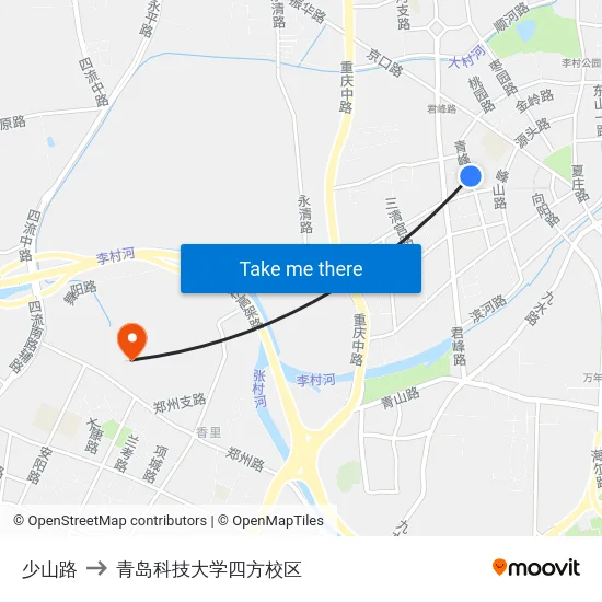 少山路 to 青岛科技大学四方校区 map