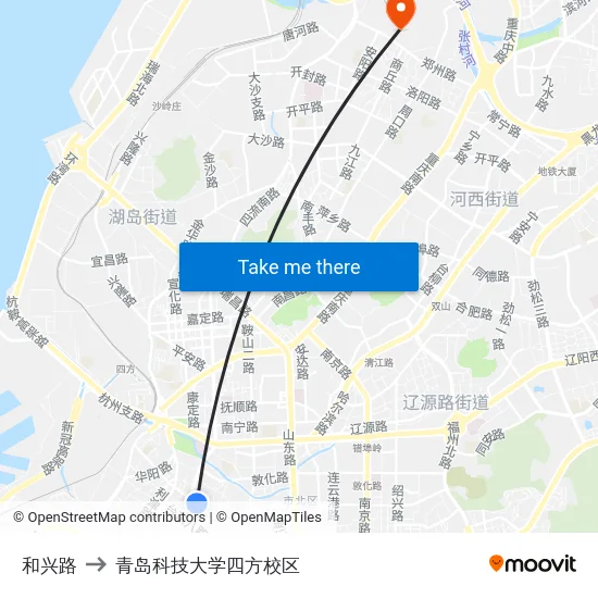 和兴路 to 青岛科技大学四方校区 map