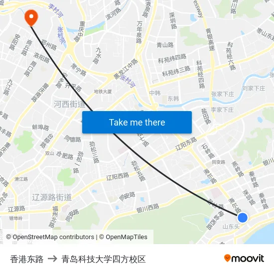 香港东路 to 青岛科技大学四方校区 map