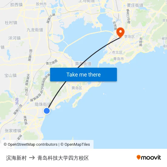 滨海新村 to 青岛科技大学四方校区 map