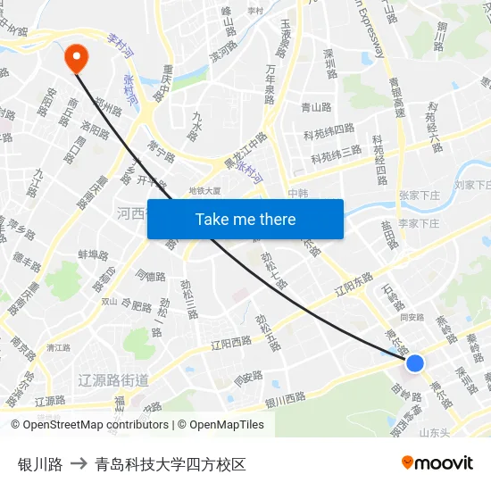 银川路 to 青岛科技大学四方校区 map