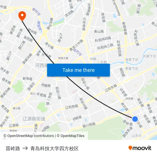 苗岭路 to 青岛科技大学四方校区 map