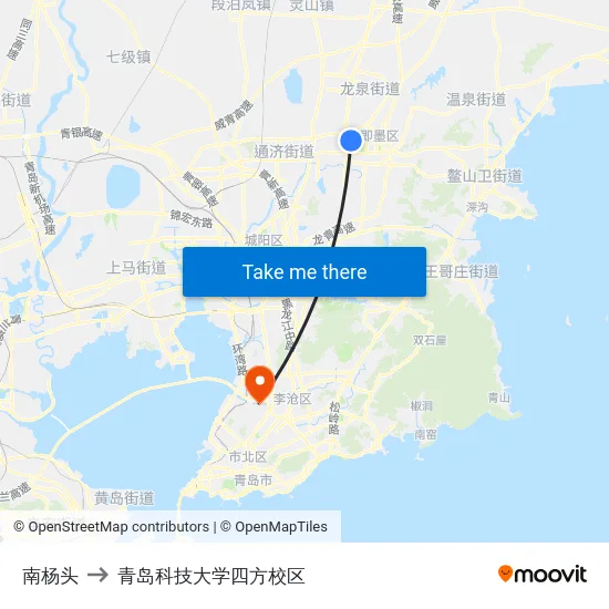 南杨头 to 青岛科技大学四方校区 map