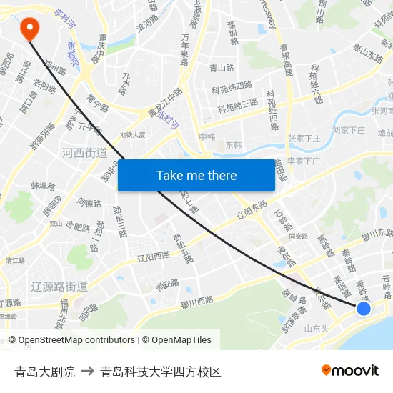 青岛大剧院 to 青岛科技大学四方校区 map