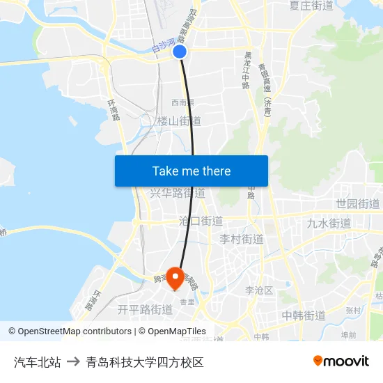 汽车北站 to 青岛科技大学四方校区 map