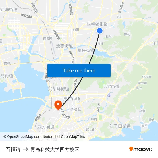 百福路 to 青岛科技大学四方校区 map