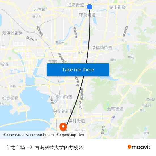 宝龙广场 to 青岛科技大学四方校区 map