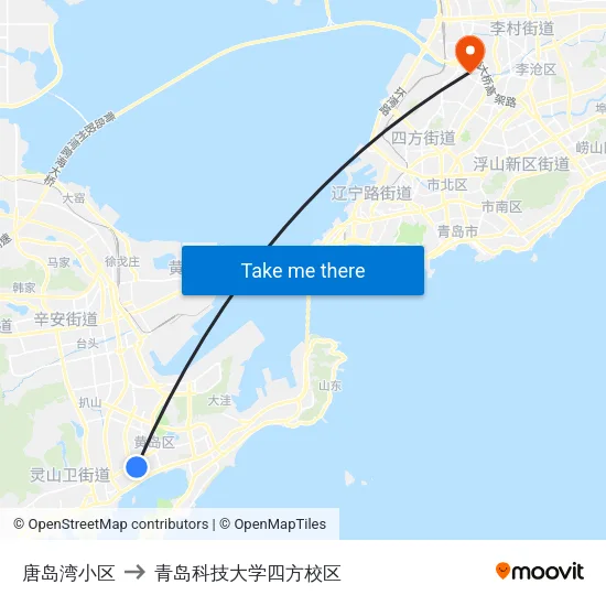 唐岛湾小区 to 青岛科技大学四方校区 map